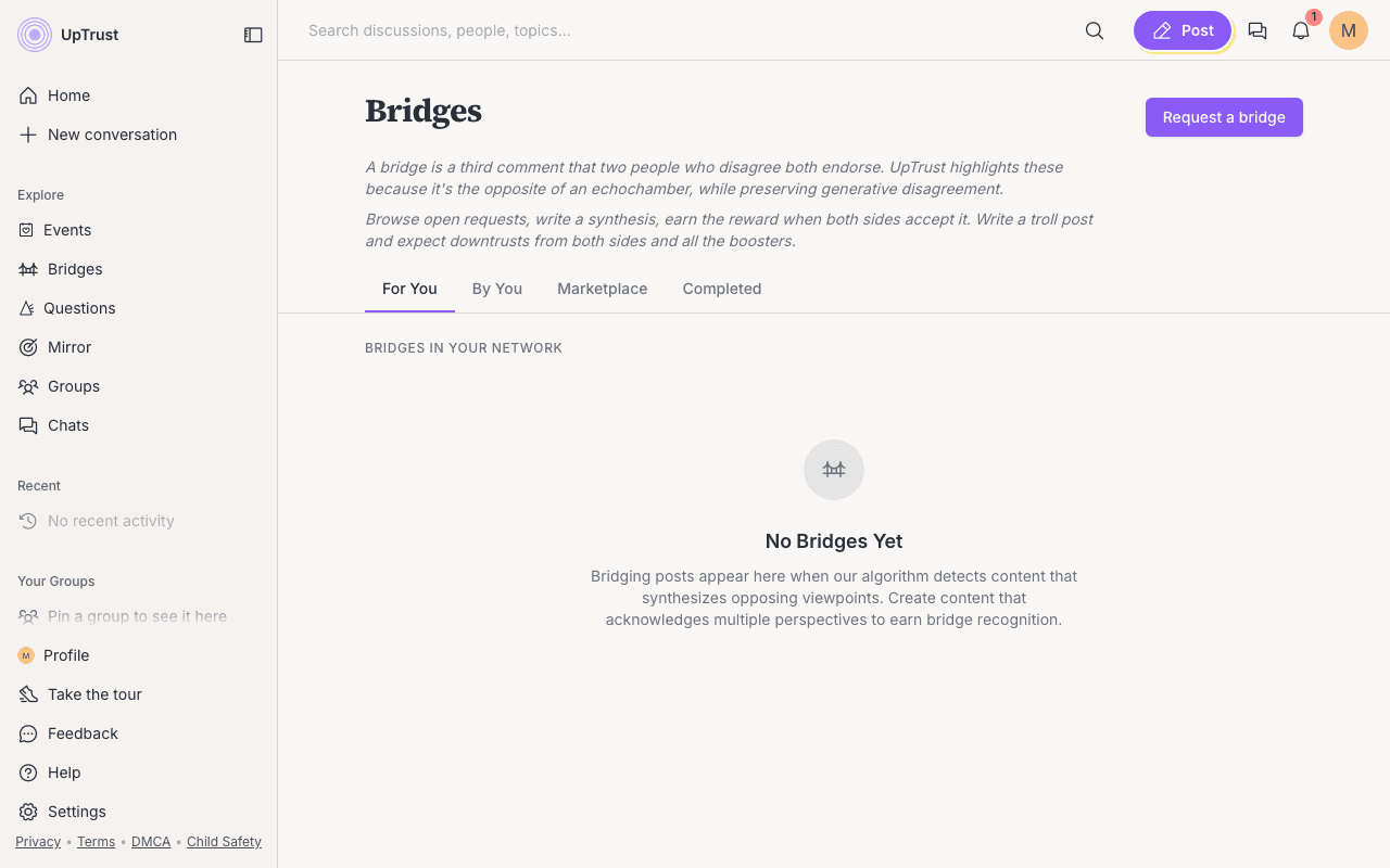 The Bridges page and its four tabs