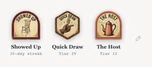 Three featured badges on a profile