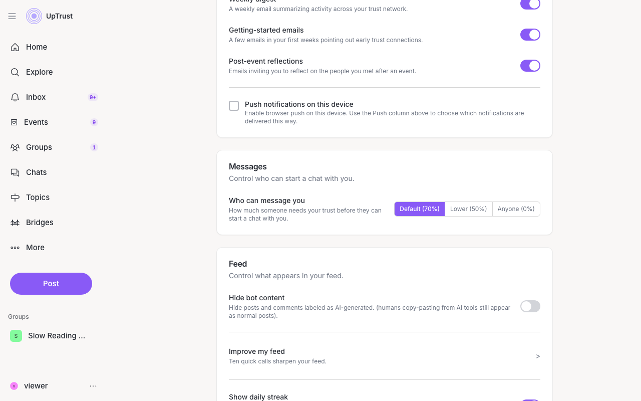 Settings control for Who can message you