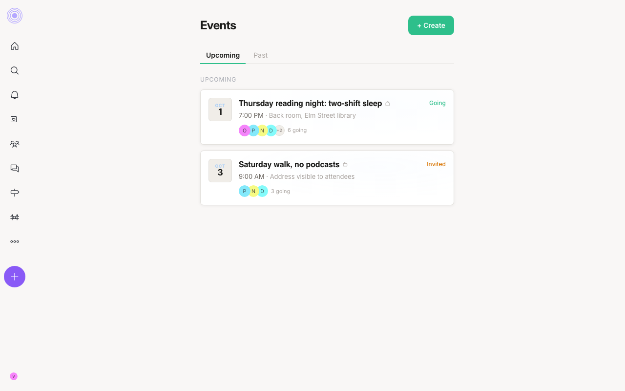 The Events page