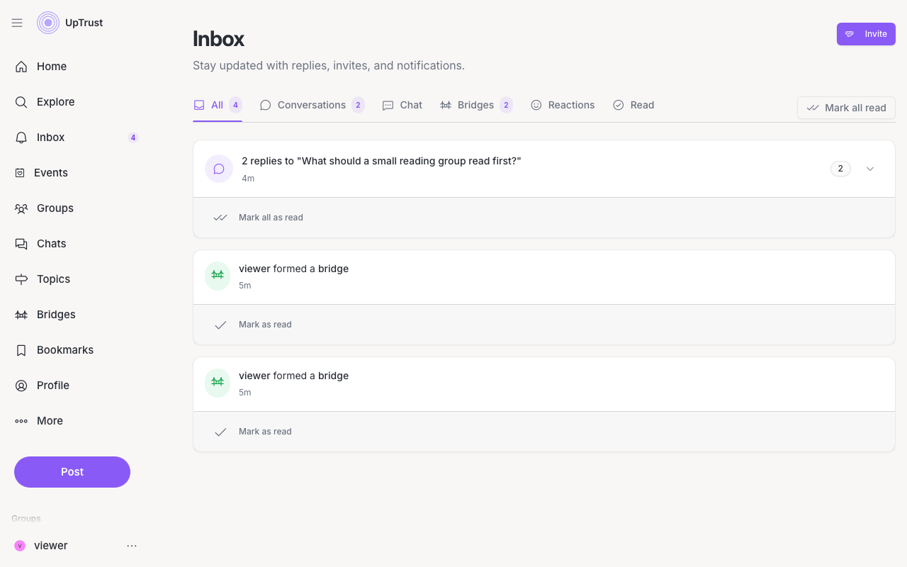 The Inbox, with unread notifications under the All tab