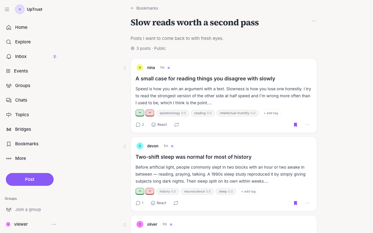 A public list, with its title, a short description, and the posts in it