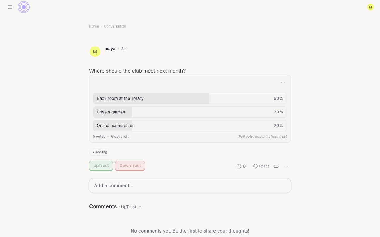 A poll on a post, showing the options with result bars